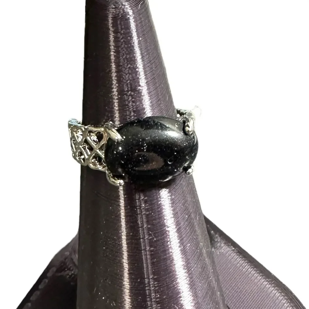 Dark Blue Goldstone Semi-Precious Silver Plated Ring New 7